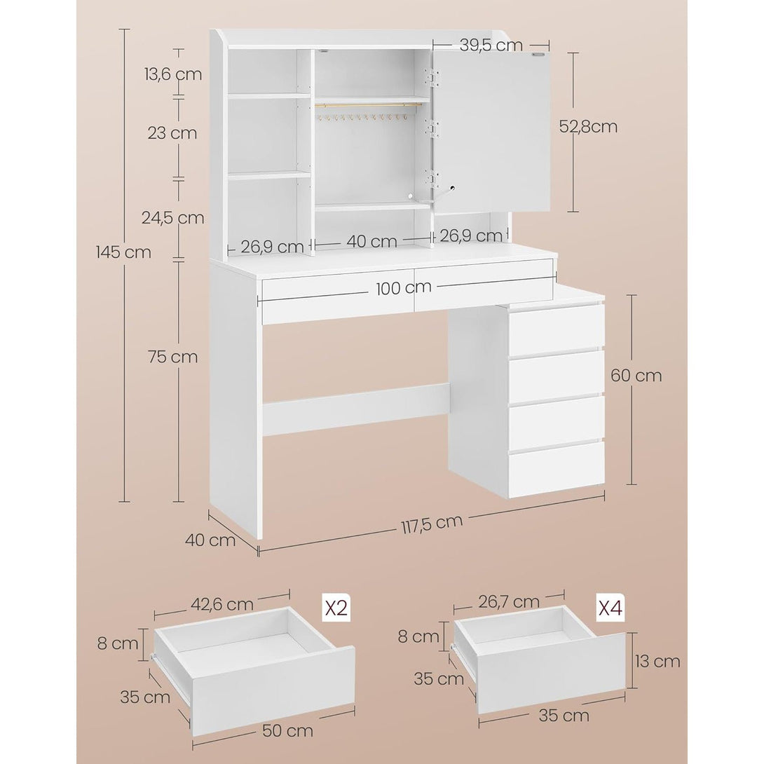 Toaletni stol s podesivom LED rasvjetom i ogledalom, 40 x 117 x 145 cm, bijeli | VASAGLE-Vasdom.hr