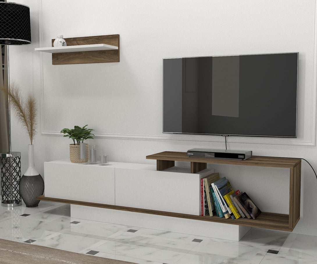TV ormarić Asos - White, Walnut-Vasdom.hr