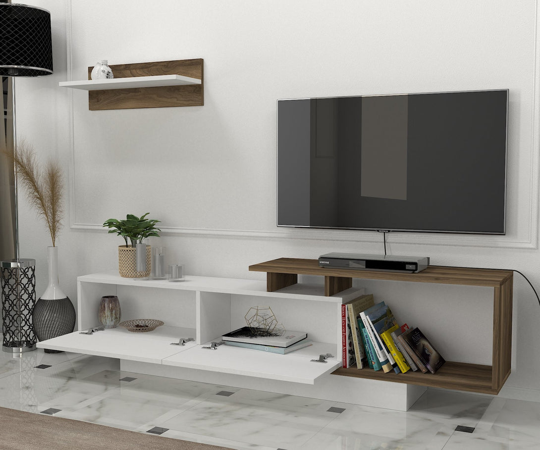 TV ormarić Asos - White, Walnut-Vasdom.hr