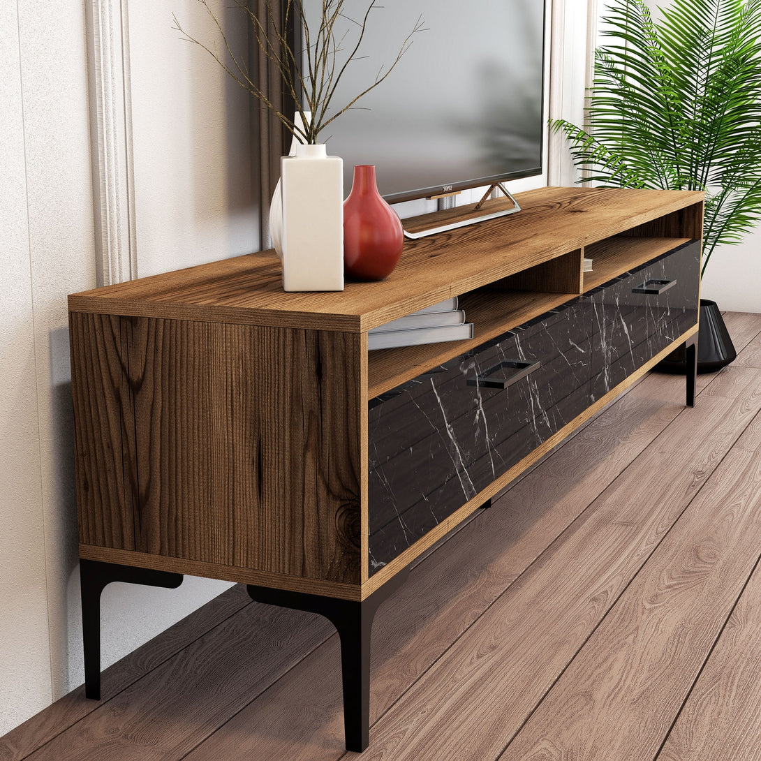 TV ormarić Istanbul - Walnut, Black Marble-Vasdom.hr