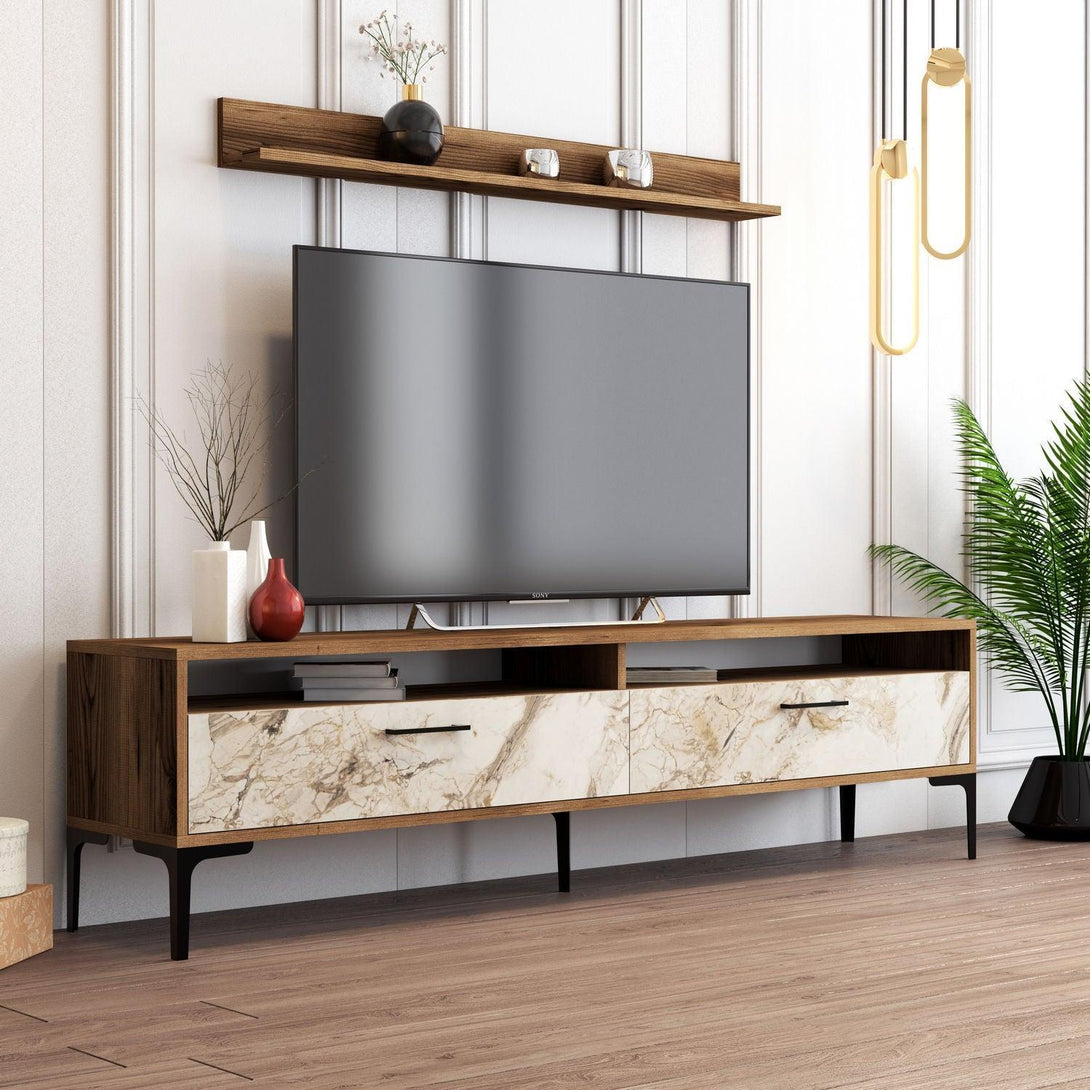 TV ormarić Istanbul - Walnut, White Marble-Vasdom.hr