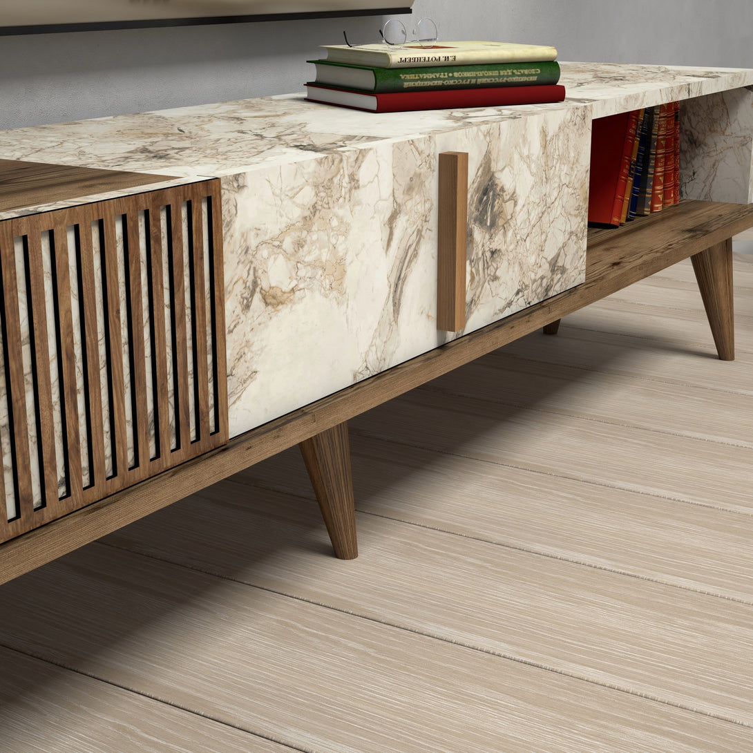 TV ormarić Milan - Walnut, White Marble-Vasdom.hr