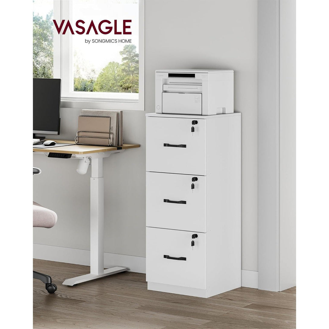 Uredski ormarić s bravom i 3 ladice, 40 x 41 x 103 cm, bijeli | VASAGLE-Vasdom.hr