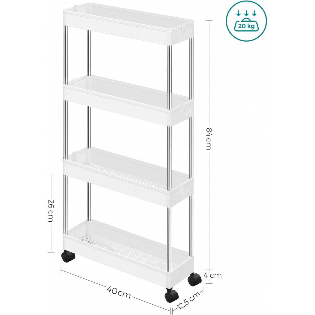 Uska kolica za odlaganje na 4 razine, 40 x 12.5 x 84 cm, bijela | SONGMICS-Vasdom.hr