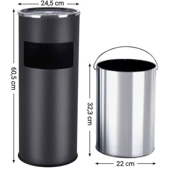 Vanjska stojeća pepeljara 30L, 60,5 x 24,5 cm, crno-srebrna | SONGMICS-Vasdom.hr