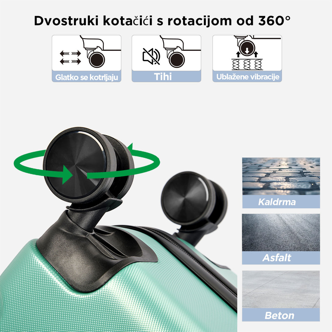 VERTICAL kabinski kofer na 4 kotača 55x39x20cm, puderasto zelena | BONTOUR-Vasdom.hr
