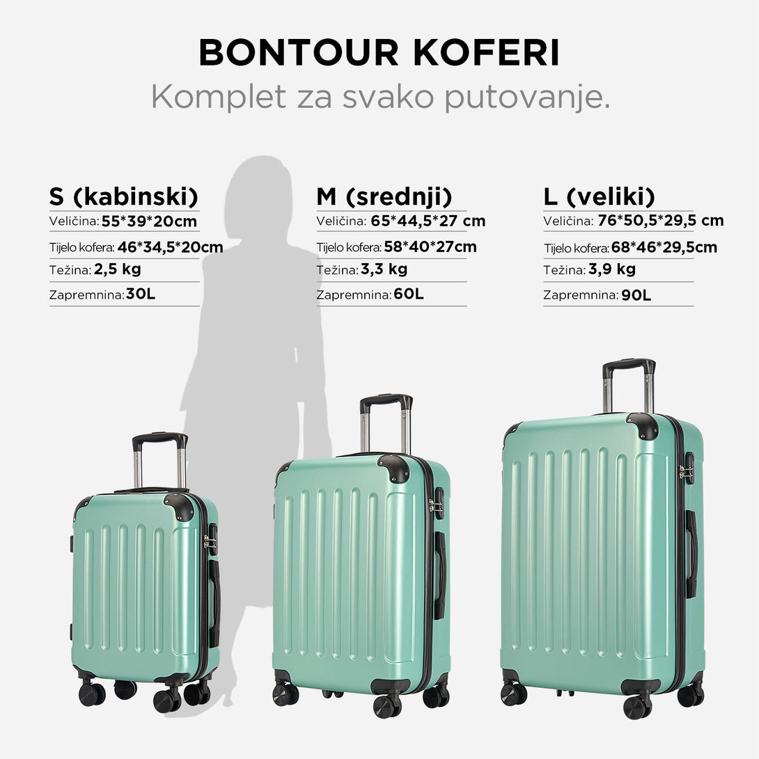 VERTICAL kabinski kofer na 4 kotača 55x39x20cm, puderasto zelena | BONTOUR-Vasdom.hr