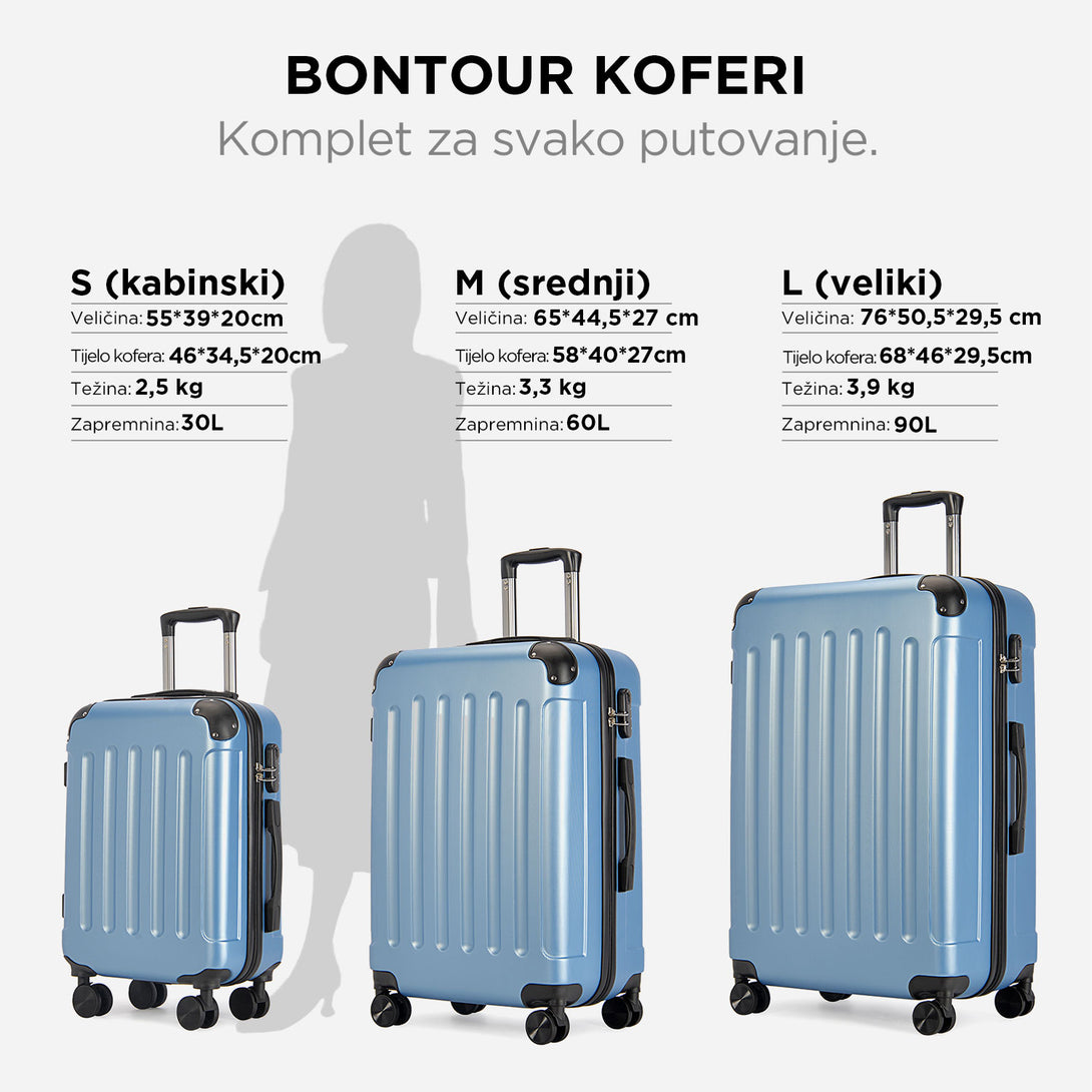 VERTICAL kabinski kofer na 4 kotača s bravom, 55x39x20cm, ledeno plava | BONTOUR-Vasdom.hr