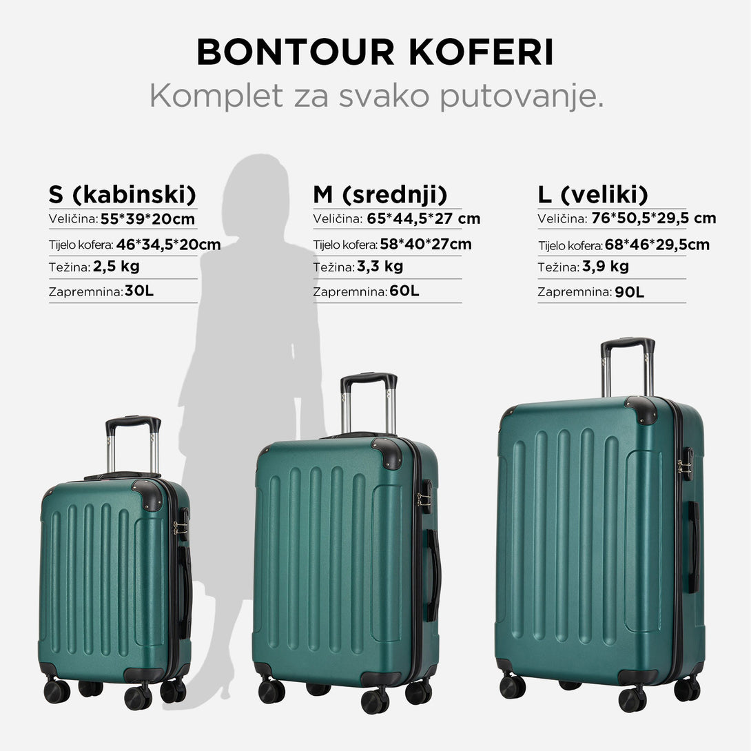 VERTICAL kabinski kofer na 4 kotača s bravom, 55x39x20cm, zeleni | BONTOUR-Vasdom.hr