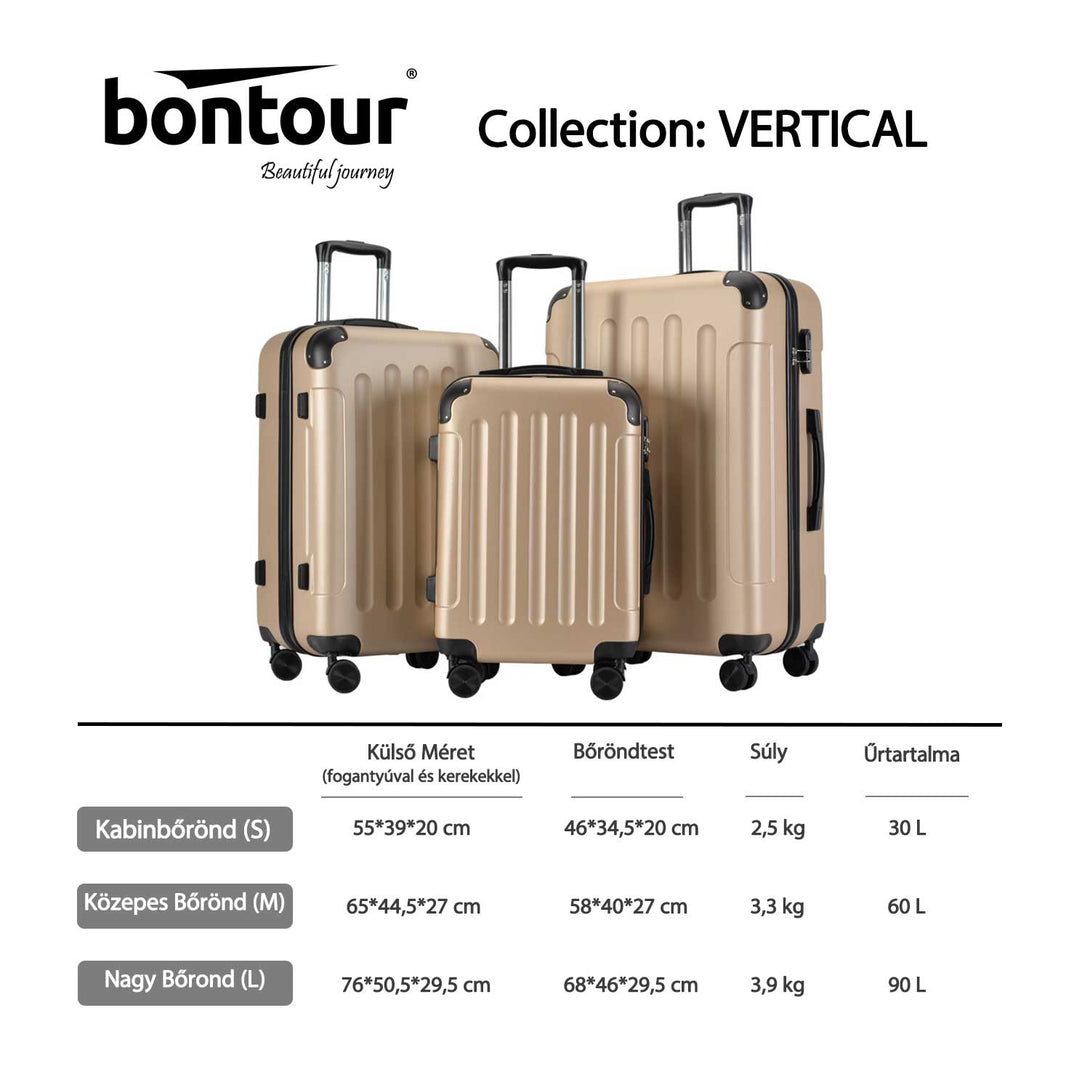 “VERTICAL” set kofera od 3 komada, na dvostruke kotače s bravom, boja šampanjca | BONTOUR-Vasdom.hr