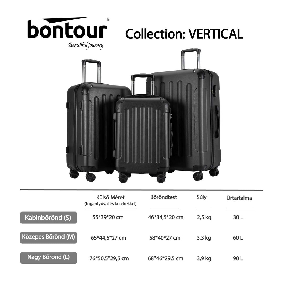 “VERTICAL” set od 3 kofera na 4 kotača s bravom, crni | BONTOUR-Vasdom.hr