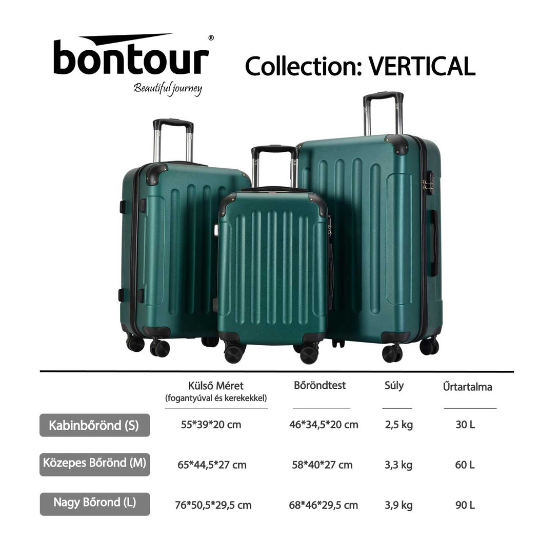 “VERTICAL” set od 3 kofera na 4 kotača s bravom, zelena | BONTOUR-Vasdom.hr