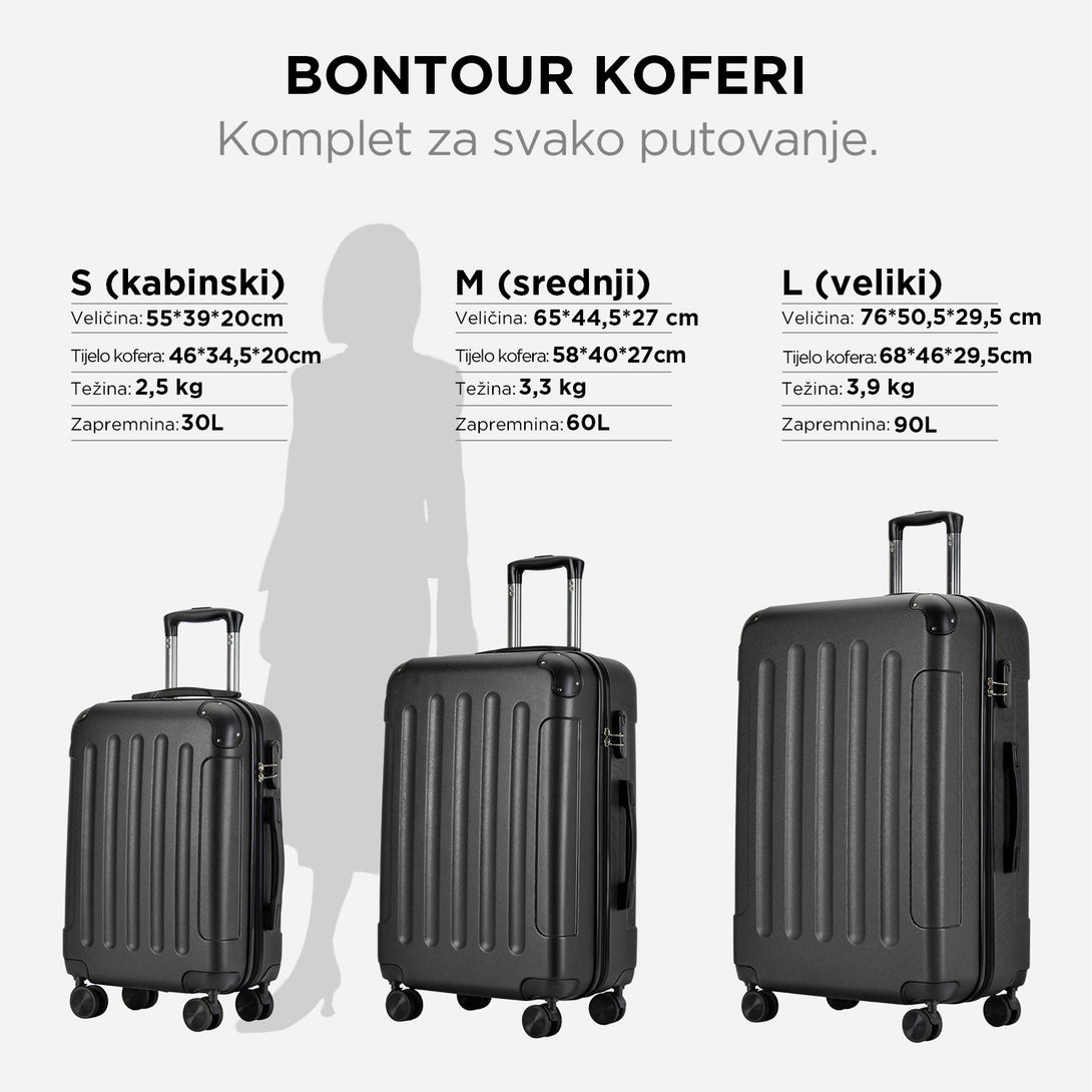 VERTICAL srednji kofer na 4 kotača s bravom, 65 x 44.5 x 27 cm, crni | BONTOUR-Vasdom.hr