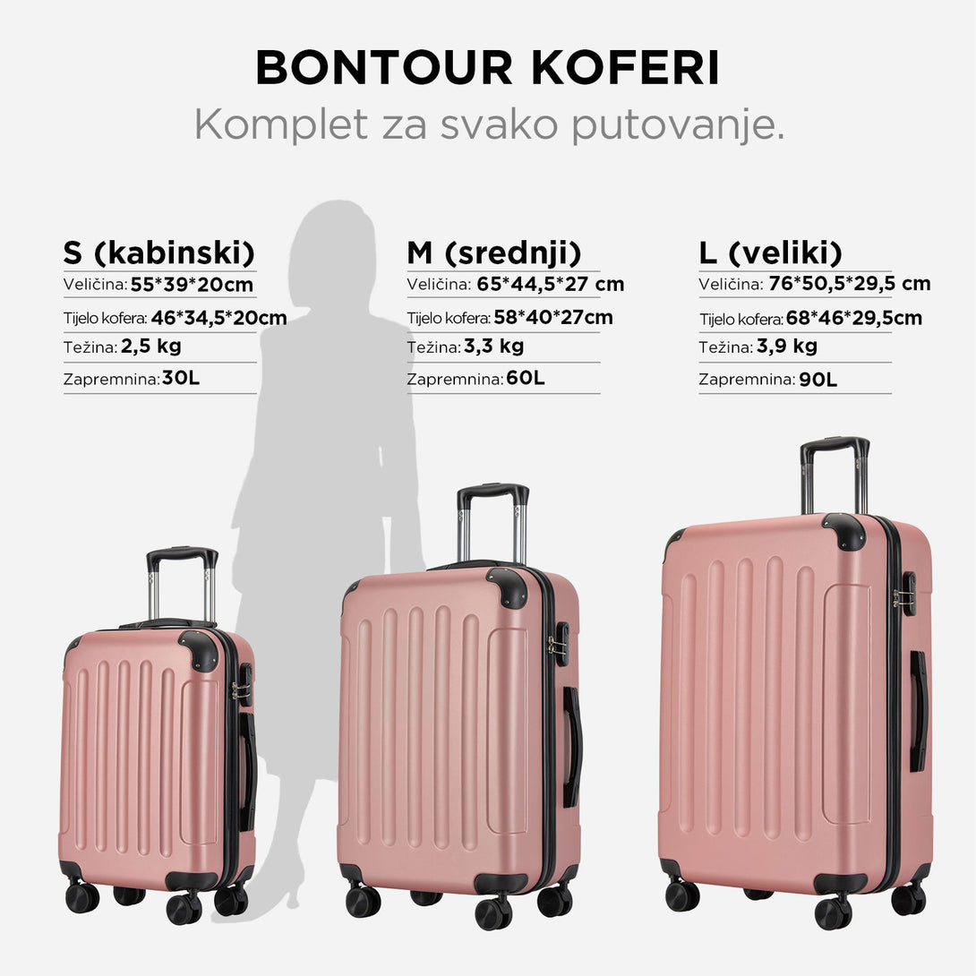 VERTICAL srednji kofer na 4 kotača s bravom, 65 x 44.5 x 27 cm, roze zlato | BONTOUR-Vasdom.hr