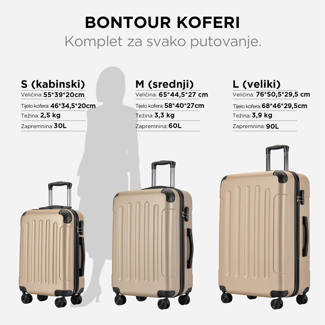 VERTICAL kabinski kofer na 4 kotača s bravom, 55x39x20cm, boja šampanjca | BONTOUR-Vasdom.hr