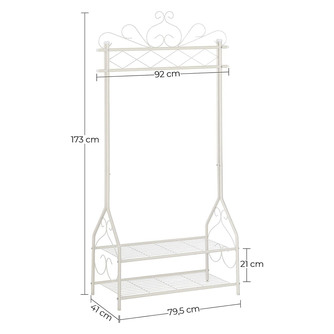 Vintage stalak za odjeću sa šipkom i 2 metalne police, 92 x 41 x 173 cm, bijeli | SONGMICS-Vasdom.hr
