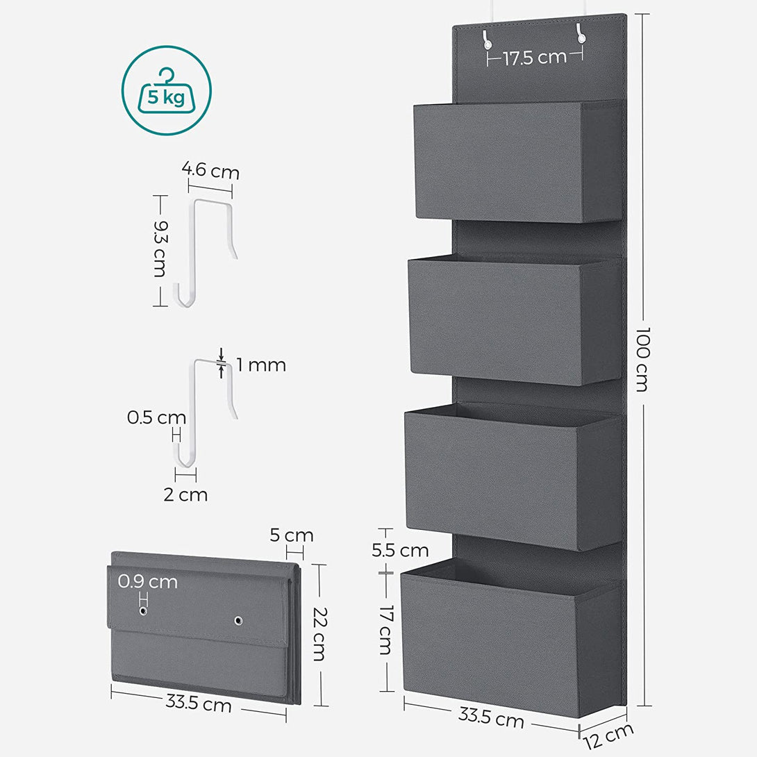 Viseći organizator za odlaganje s 4 džepa 33,5 x 100 x 12 cm, sivi | SONGMICS-Vasdom.hr