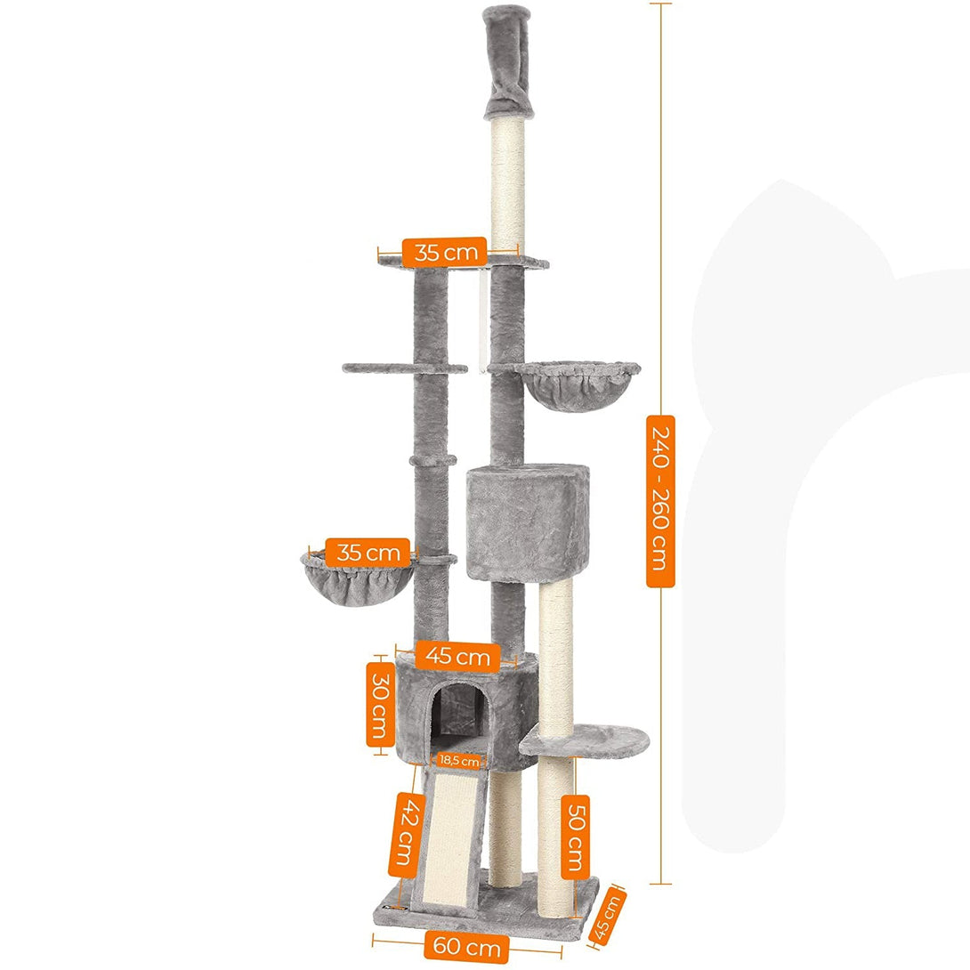 Visoki mačji toranj s grebalicama do stropa 240-260 cm, svijetlo sivi | FEANDREA-Vasdom.hr