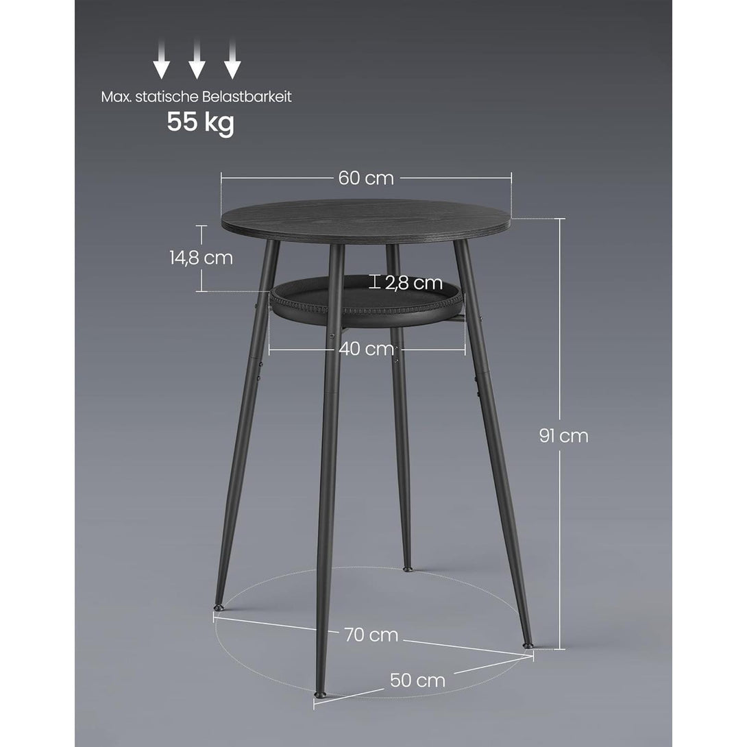 Visoki, okrugli barski stol s prostorom za pohranu, 70 x 70 x 91 cm, crni | VASAGLE-Vasdom.hr