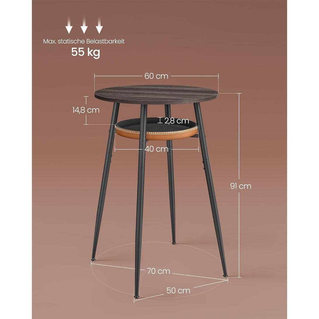 Visoki, okrugli barski stol s prostorom za pohranu, 70 x 70 x 91 cm, smeđi | VASAGLE-Vasdom.hr