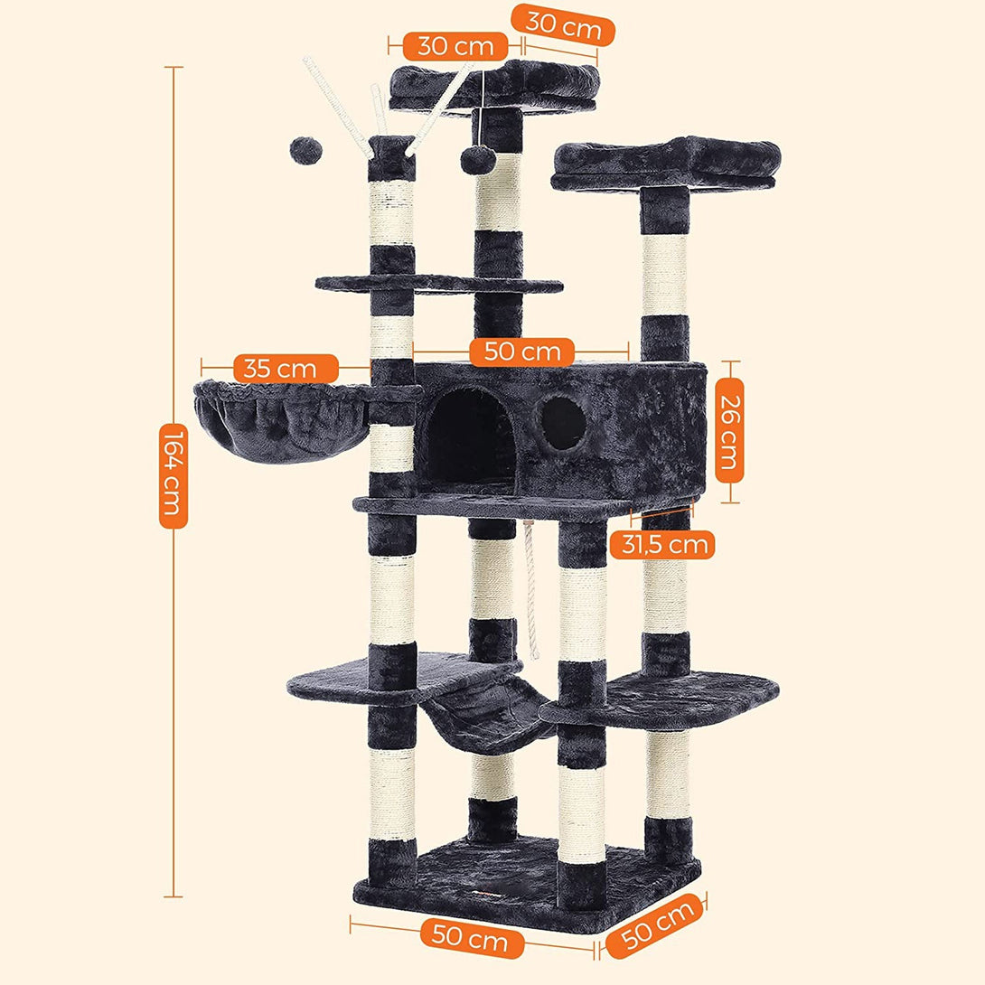XXL grebalica za mačke s štapićima za igru, visine 164 cm, tamno siva | FEANDREA-Vasdom.hr