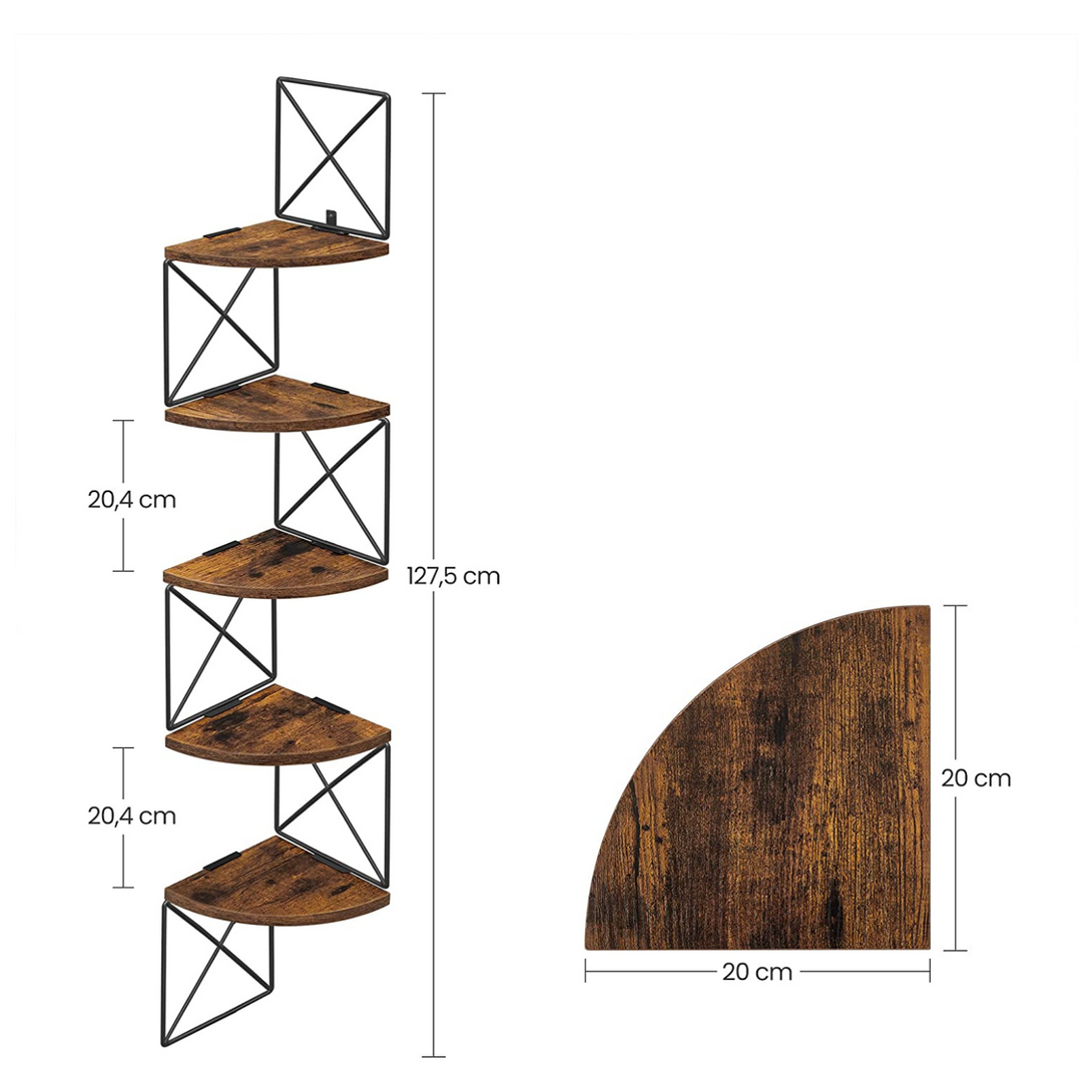 Zidna kutna polica na 5 razina, nosivosti do 6 kg po razini, smeđa i crna | VASAGLE-Vasdom.hr