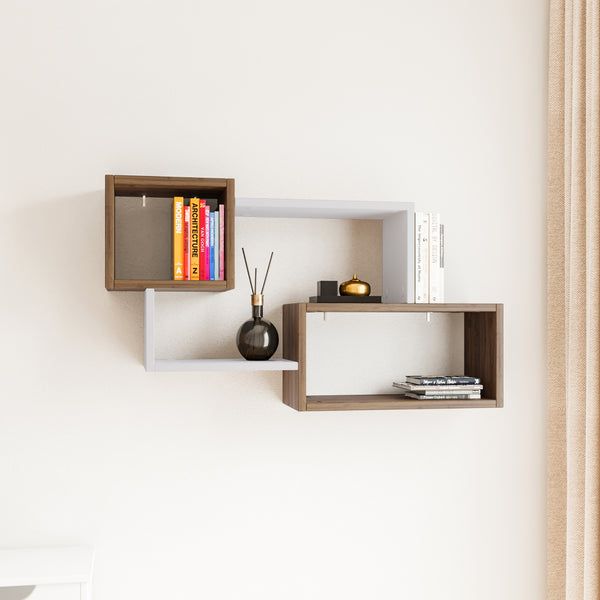 Zidna polica Ayder - Walnut, White-Vasdom.hr