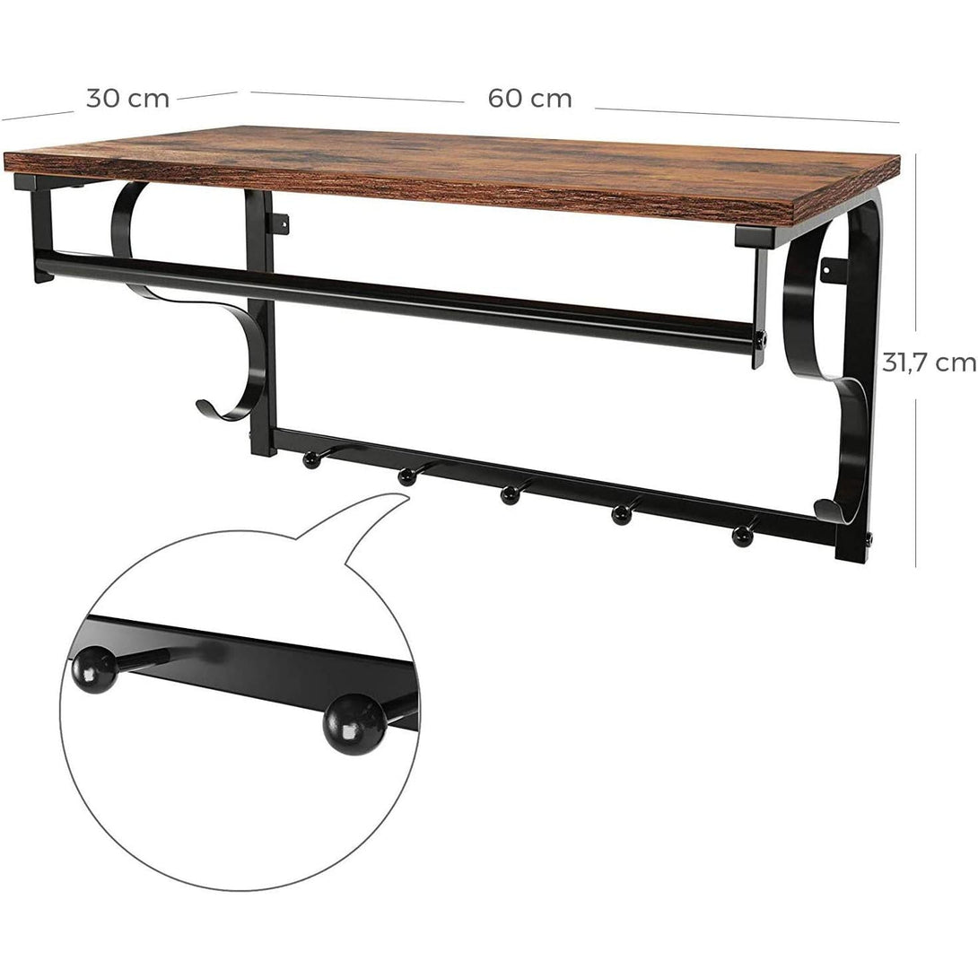 Zidna polica za kapute s 5 kuka 60 x 30 x 31,7 cm | VASAGLE-Vasdom.hr
