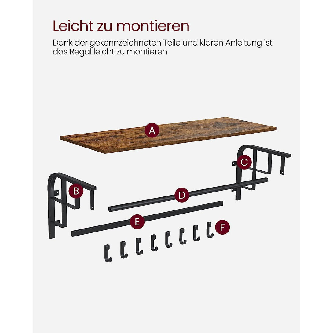 Zidna viseća polica s vješalicama za kapute, 80 x 30 x 27 cm, rustikalno smeđa | VASAGLE-Vasdom.hr