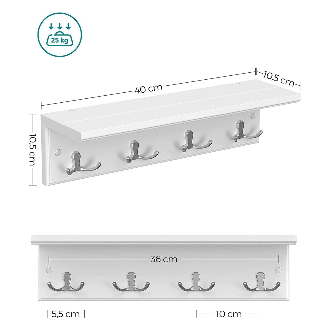 Zidna vješalica za kapute s 4 dvostruke kukice i policom, bijele boje | SONGMICS-Vasdom.hr