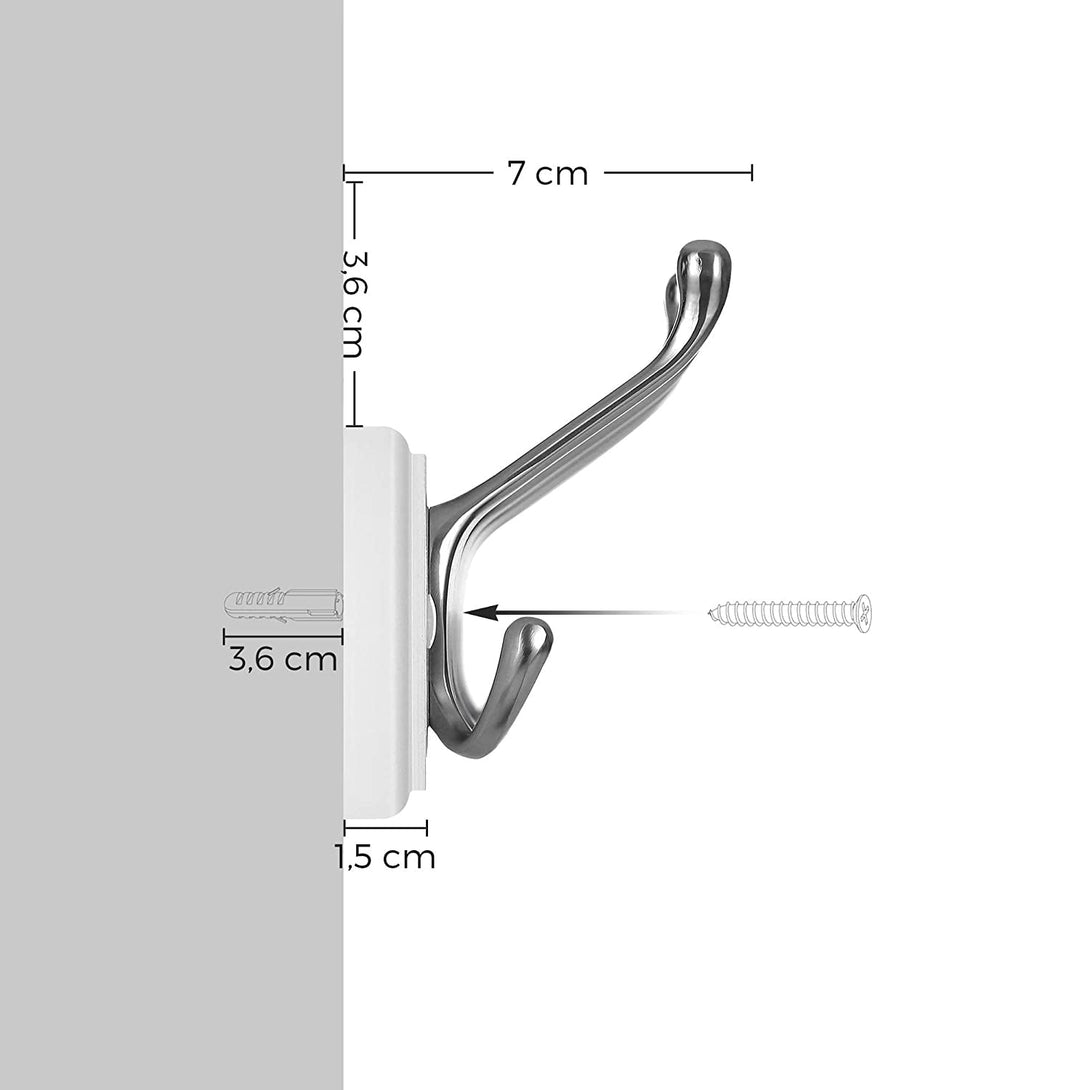 Zidna vješalica za kapute s 4 trostruke kuke, 40 x 11 x 7 cm, bijela i srebrna | SONGMICS-Vasdom.hr