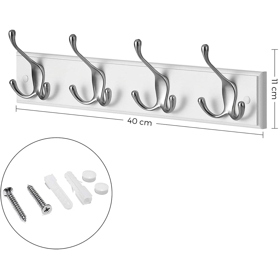 Zidna vješalica za kapute s 4 trostruke kuke, 40 x 11 x 7 cm, bijela i srebrna | SONGMICS-Vasdom.hr