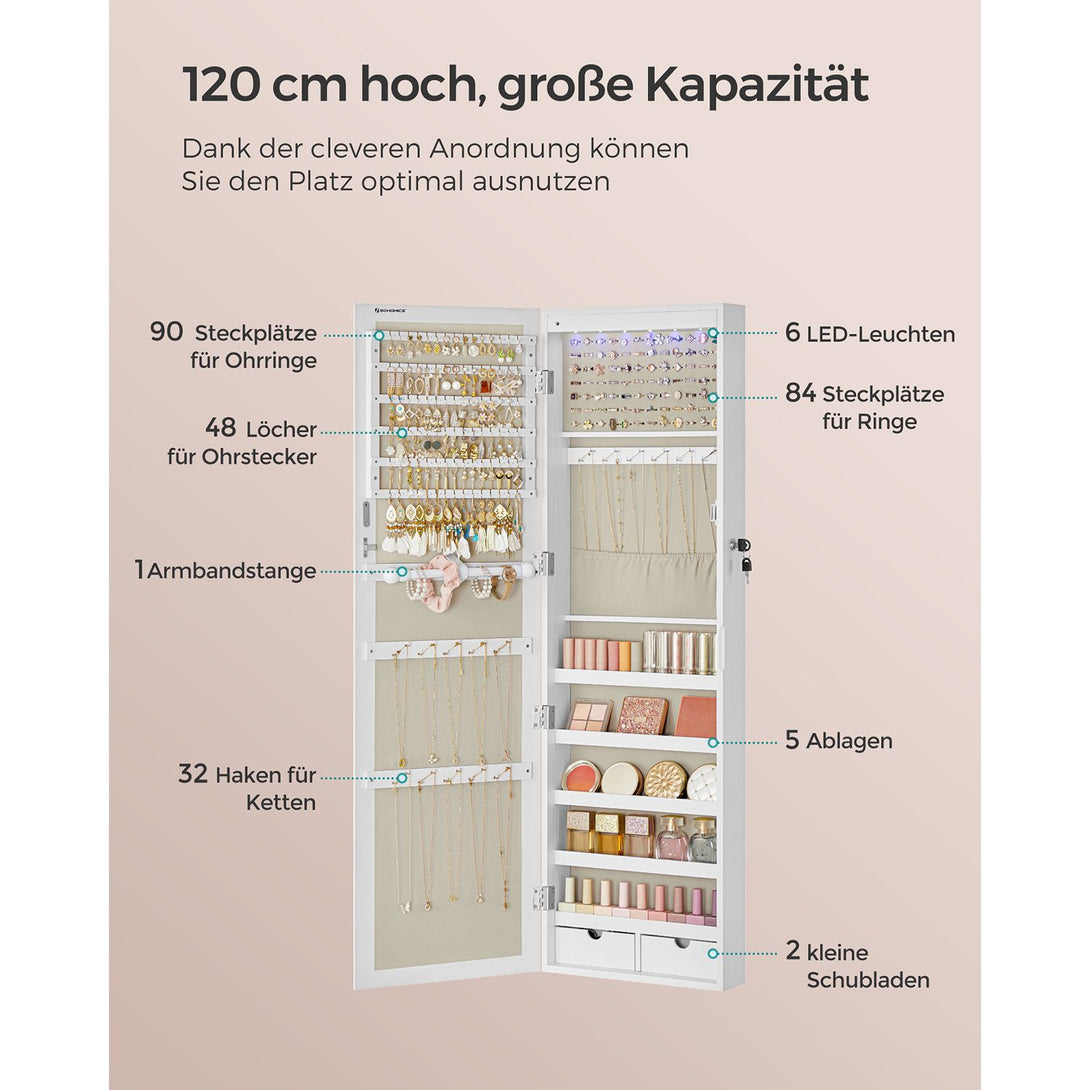 Zidni ormarić za pohranu nakita, 10 x 37 x 120 cm, bijele i bež boje | SONGMICS-Vasdom.hr