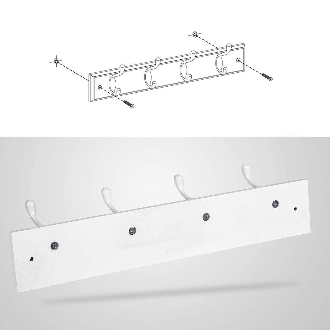 Zidni stalak za odjeću s 4 metalne kuke, 40 x 7 x 9 cm, bijele boje | SONGMICS-Vasdom.hr