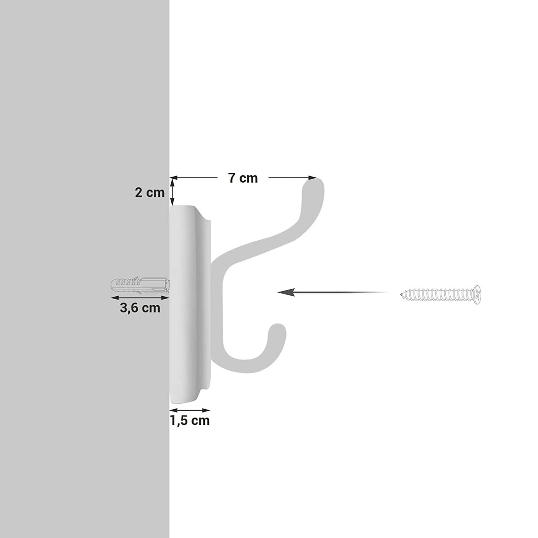 Zidni stalak za odjeću s 4 metalne kuke, 40 x 7 x 9 cm, bijele boje | SONGMICS-Vasdom.hr
