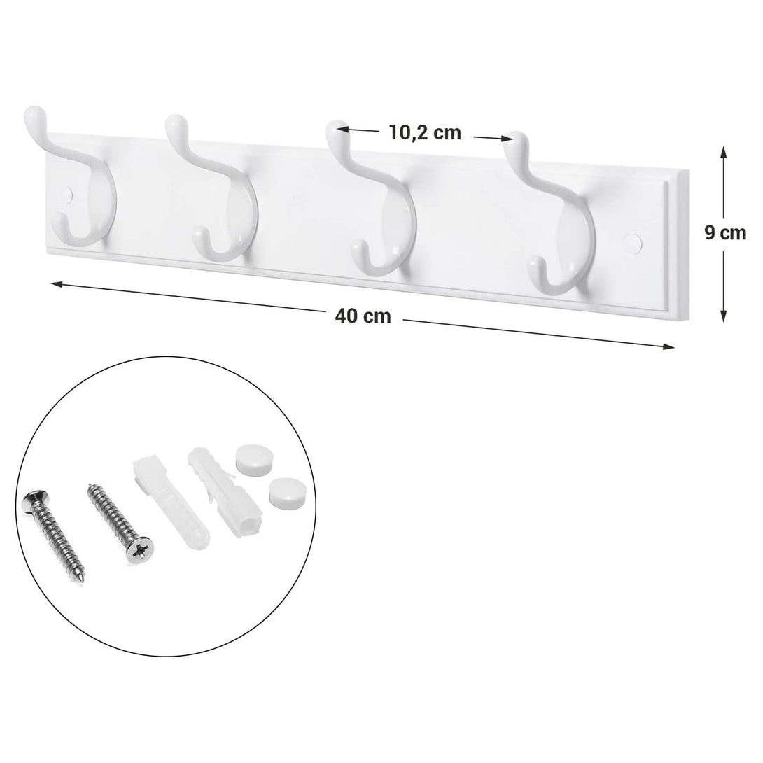 Zidni stalak za odjeću s 4 metalne kuke, 40 x 7 x 9 cm, bijele boje | SONGMICS-Vasdom.hr
