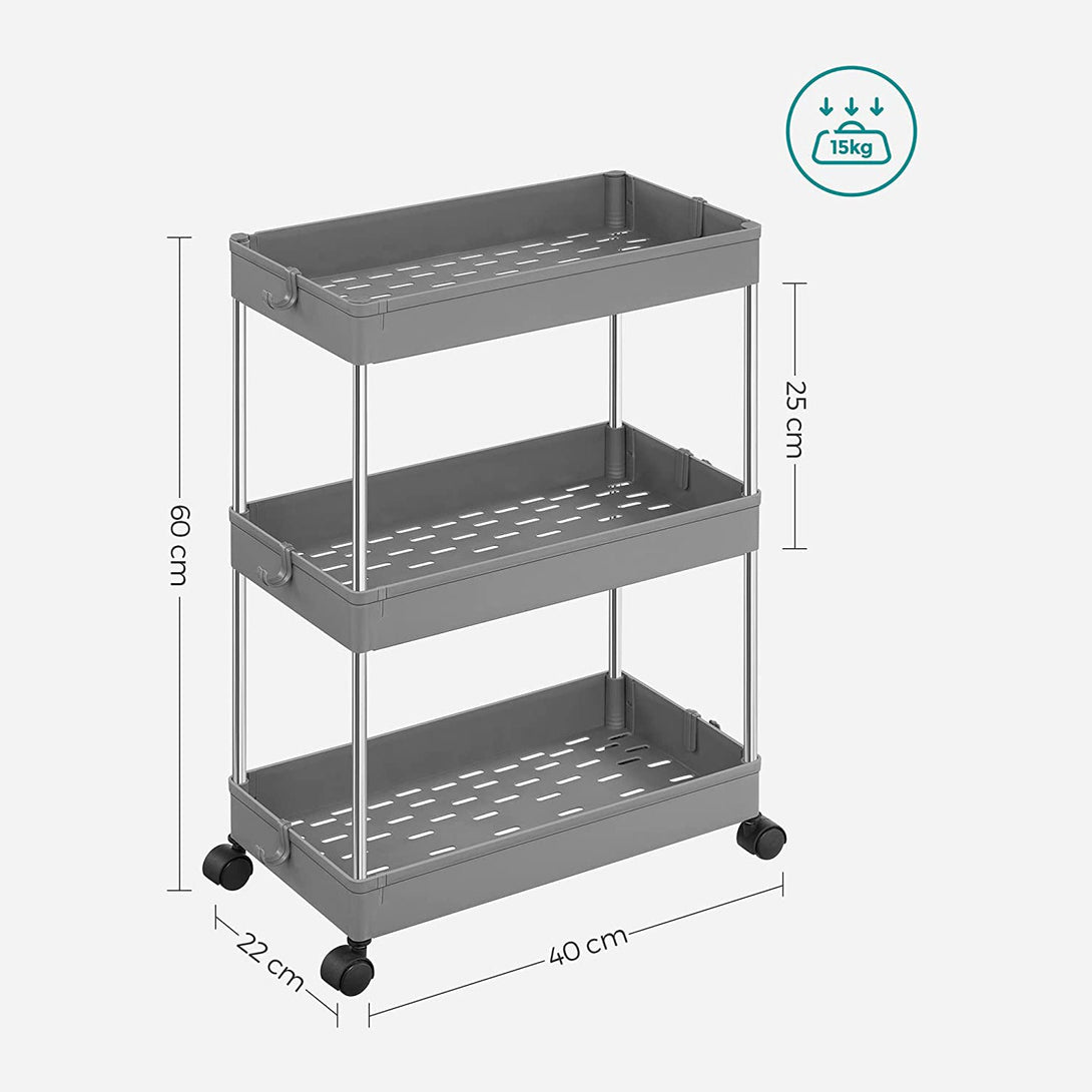 kolica za odlaganje na kotače, kuhinjska kolica na 3 razine, 40 x 60 x 22 cm, siva | SONGMICS-Vasdom.hr