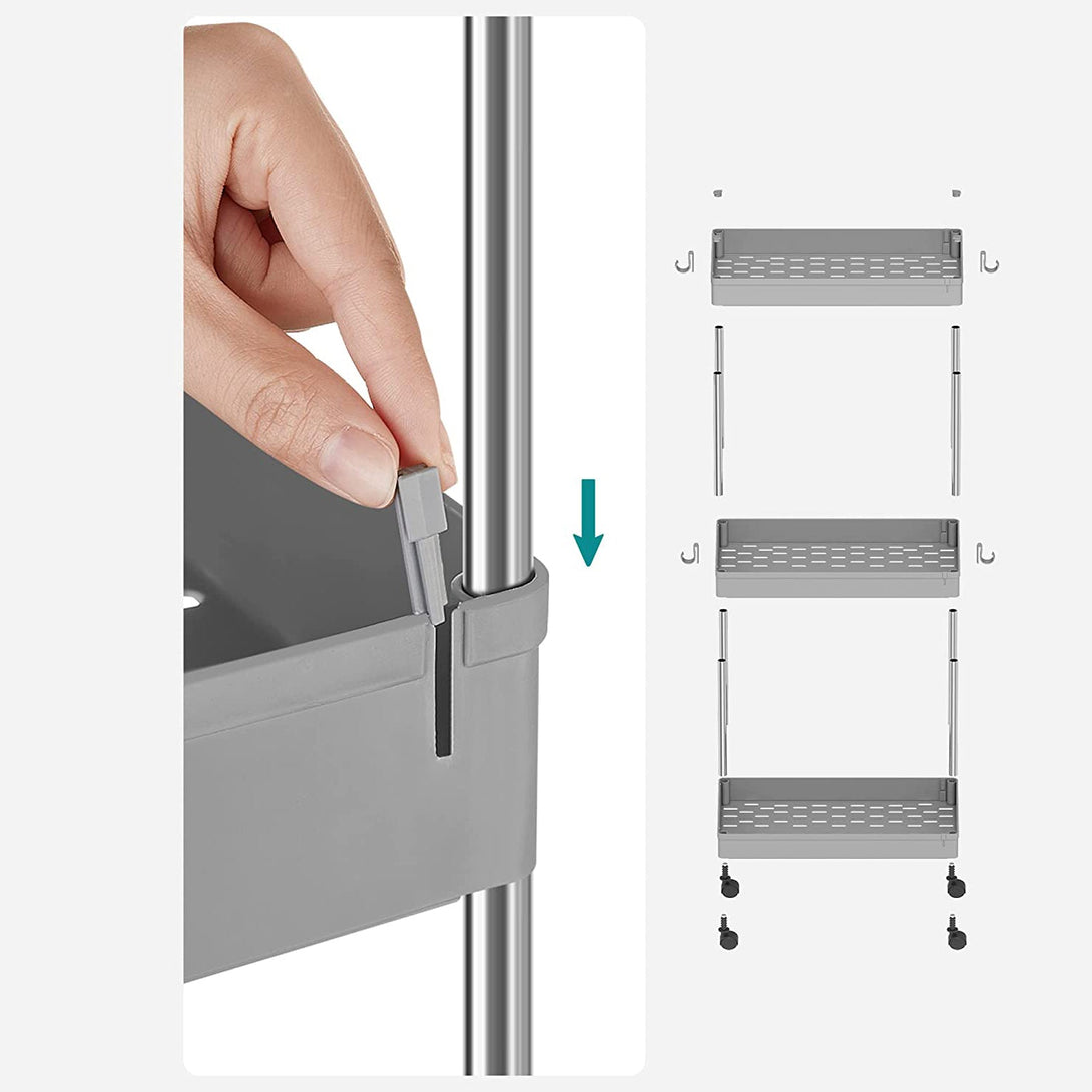 kolica za odlaganje na kotače, kuhinjska kolica na 3 razine, 40 x 60 x 22 cm, siva | SONGMICS-Vasdom.hr