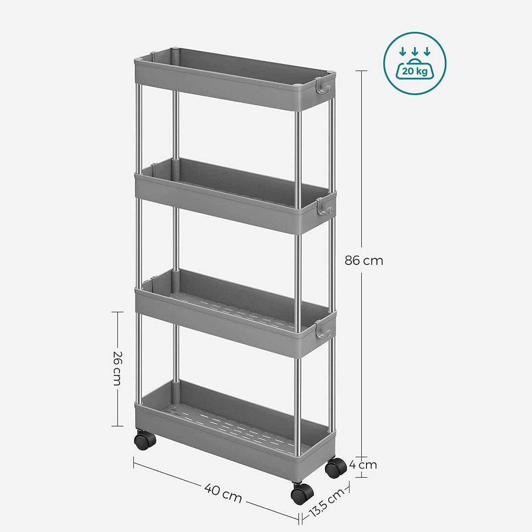 Kolica za pohranu na kotačićima, uska plastična pohrana na 4 razine, siva | SONGMICS-Vasdom.hr