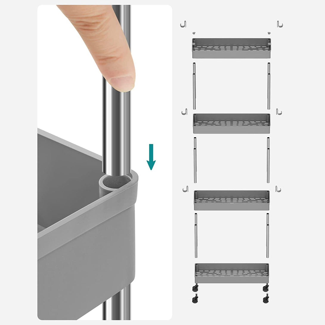 Kolica za pohranu na kotačićima, uska plastična pohrana na 4 razine, siva | SONGMICS-Vasdom.hr