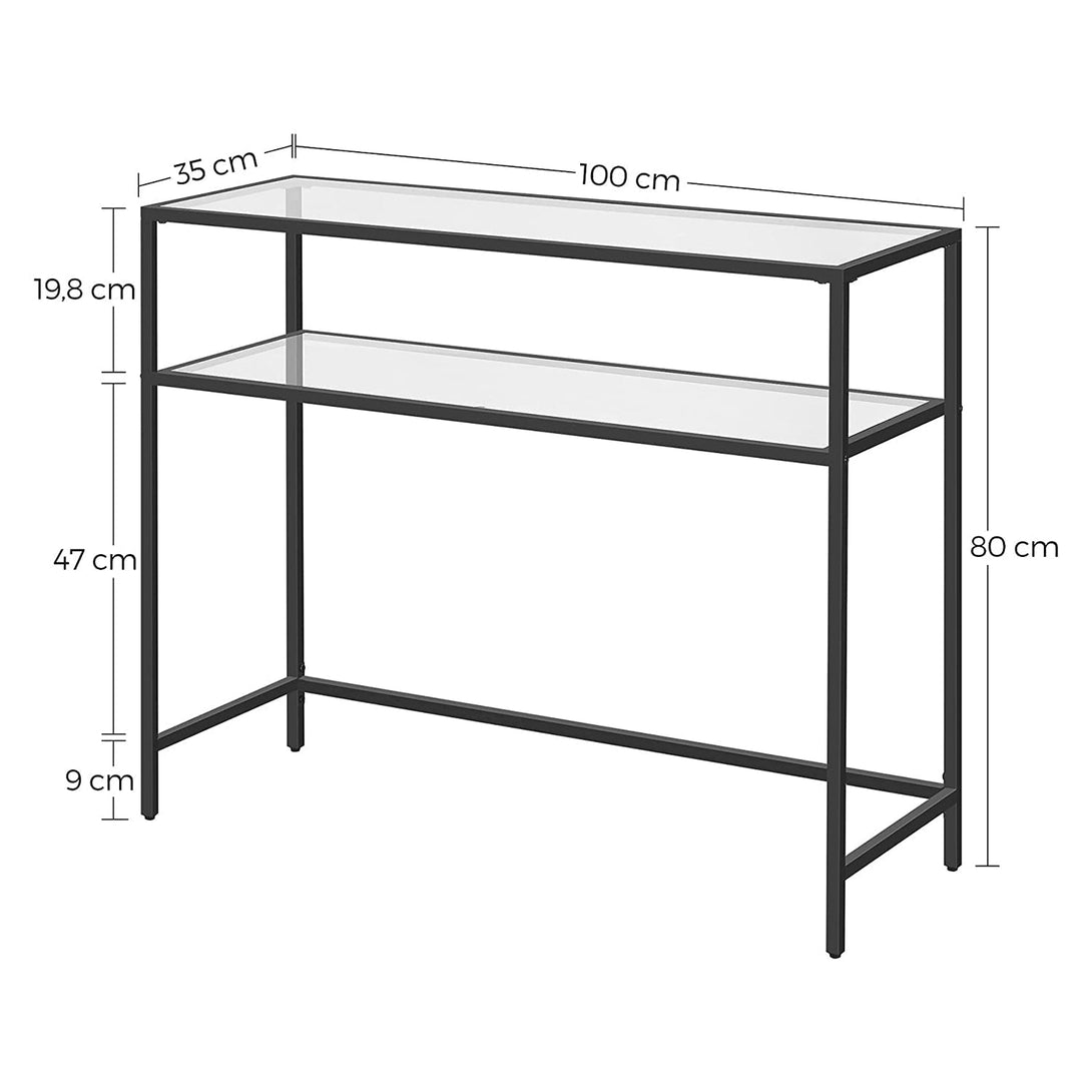 Konzolni stol s 2 police 100 x 80 x 35 cm, kaljeno staklo, polica za odlaganje, metalni okvir | VASAGLE-Vasdom.hr