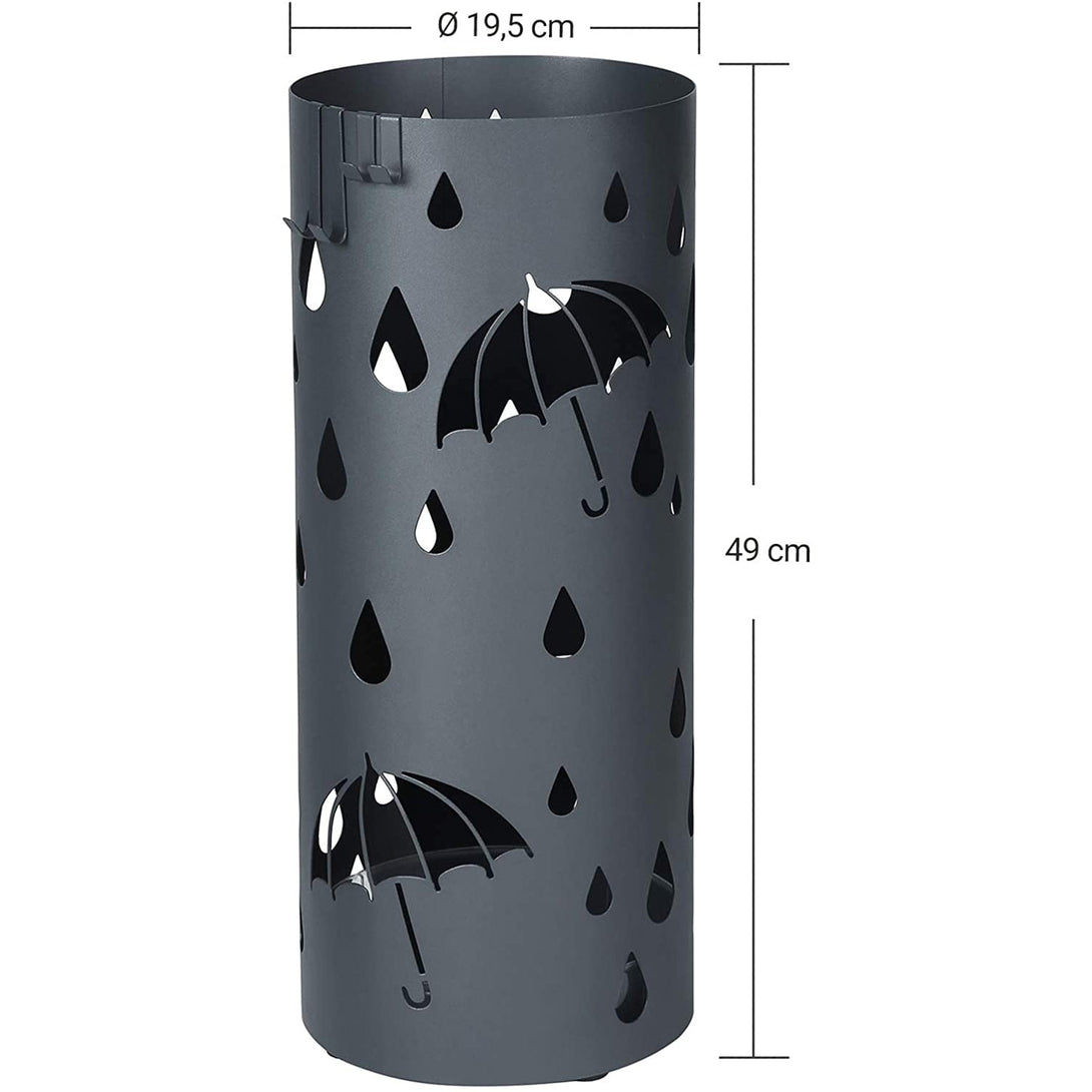 Metalni držač za kišobrane s posudom za vodu i kukama, mat, antracit siva | SONGMICS-Vasdom.hr