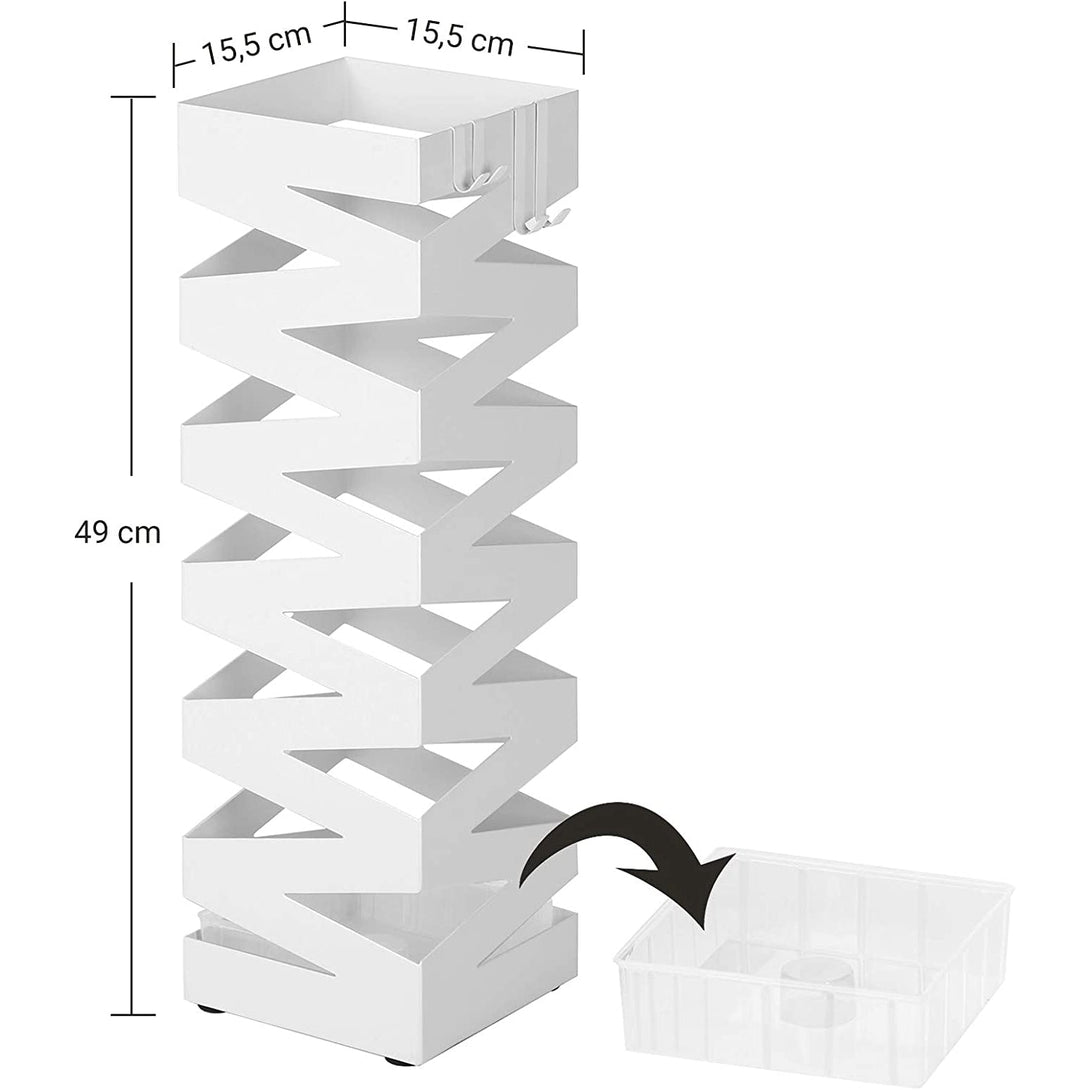 metalni stalak za kišobrane, držač za kišobrane s kukom i zdjelicom za skupljanje tekućine, 15,5 x 15,5 x 49 cm, bijela | SONGMICS-Vasdom.hr