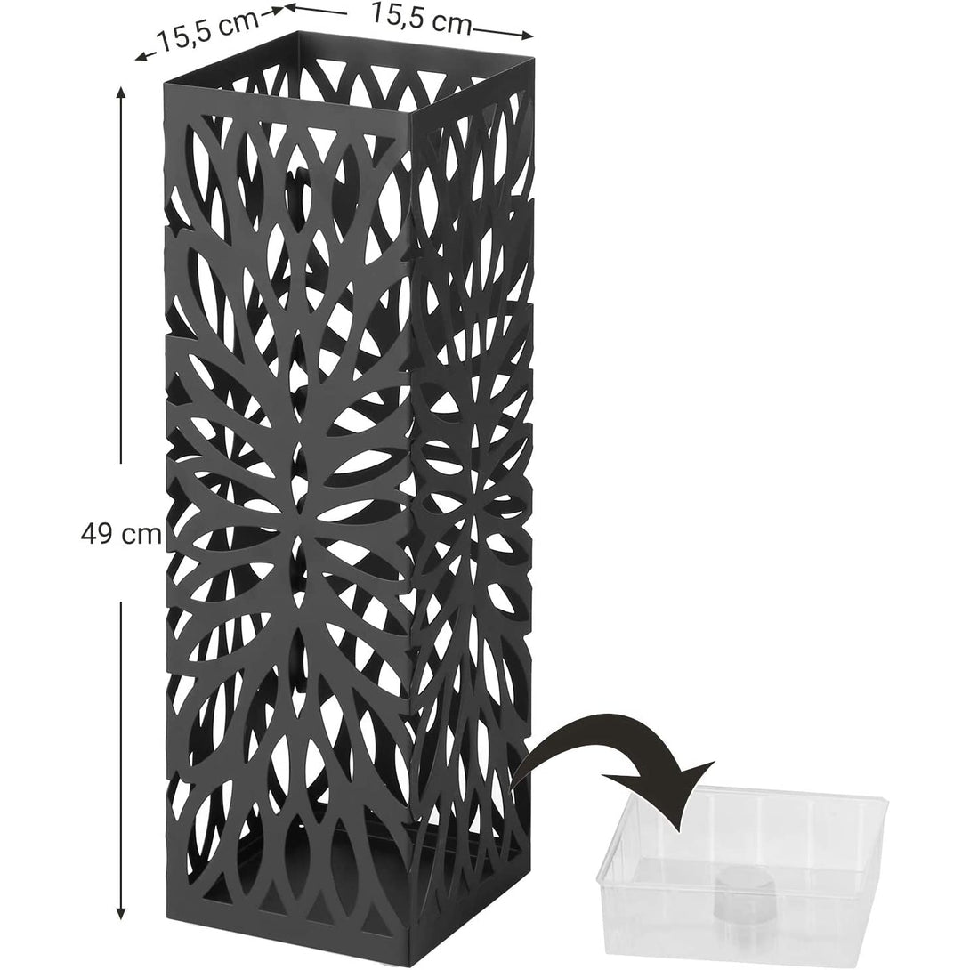 metalni stalak za kišobrane, držač za kišobrane s posudom za kapanje, 15,5 x 15,5 x 49 cm, crna | SONGMICS-Vasdom.hr