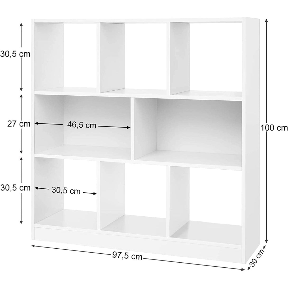 Polica za knjige, pregradna polica, 97,5 x 100 x 30 cm, bijela | VASAGLE-Vasdom.hr