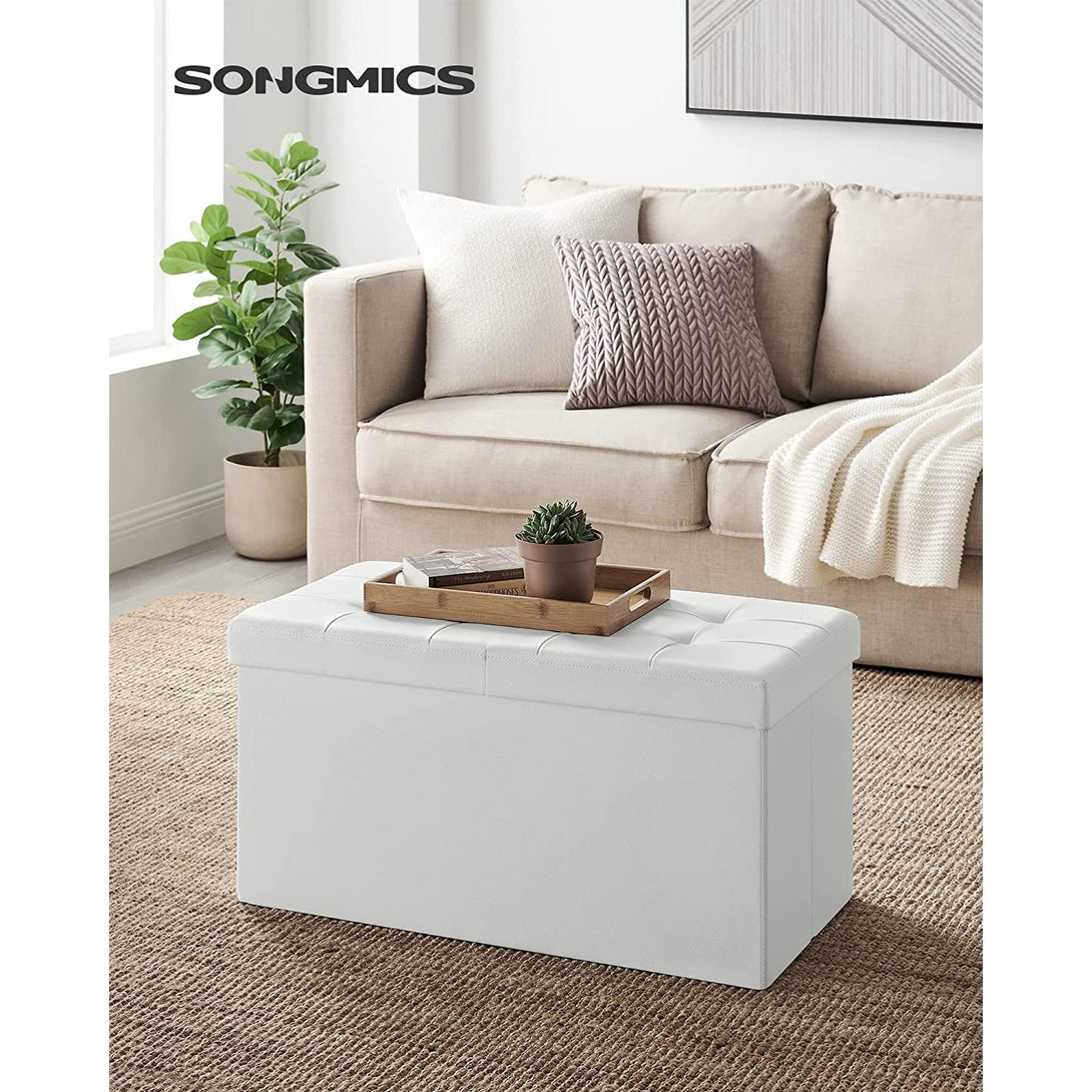 Pouf, sklopiva klupa za odlaganje 80L, 76 x 38 x 38 cm bijela | SONGMICS-Vasdom.hr