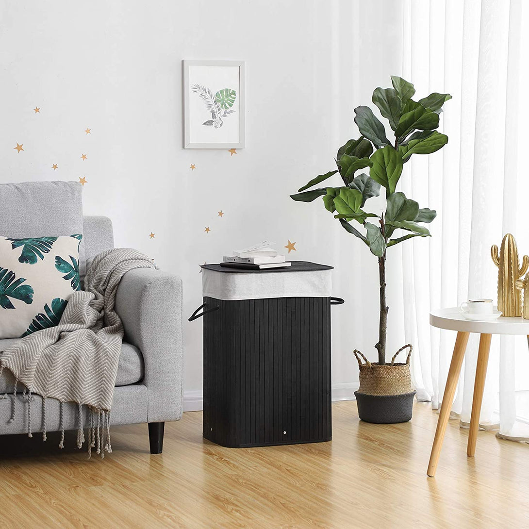Sklopiva košara za rublje od bambusa 72 L, 40 x 30 x 60 cm, crna | SONGMICS-Vasdom.hr
