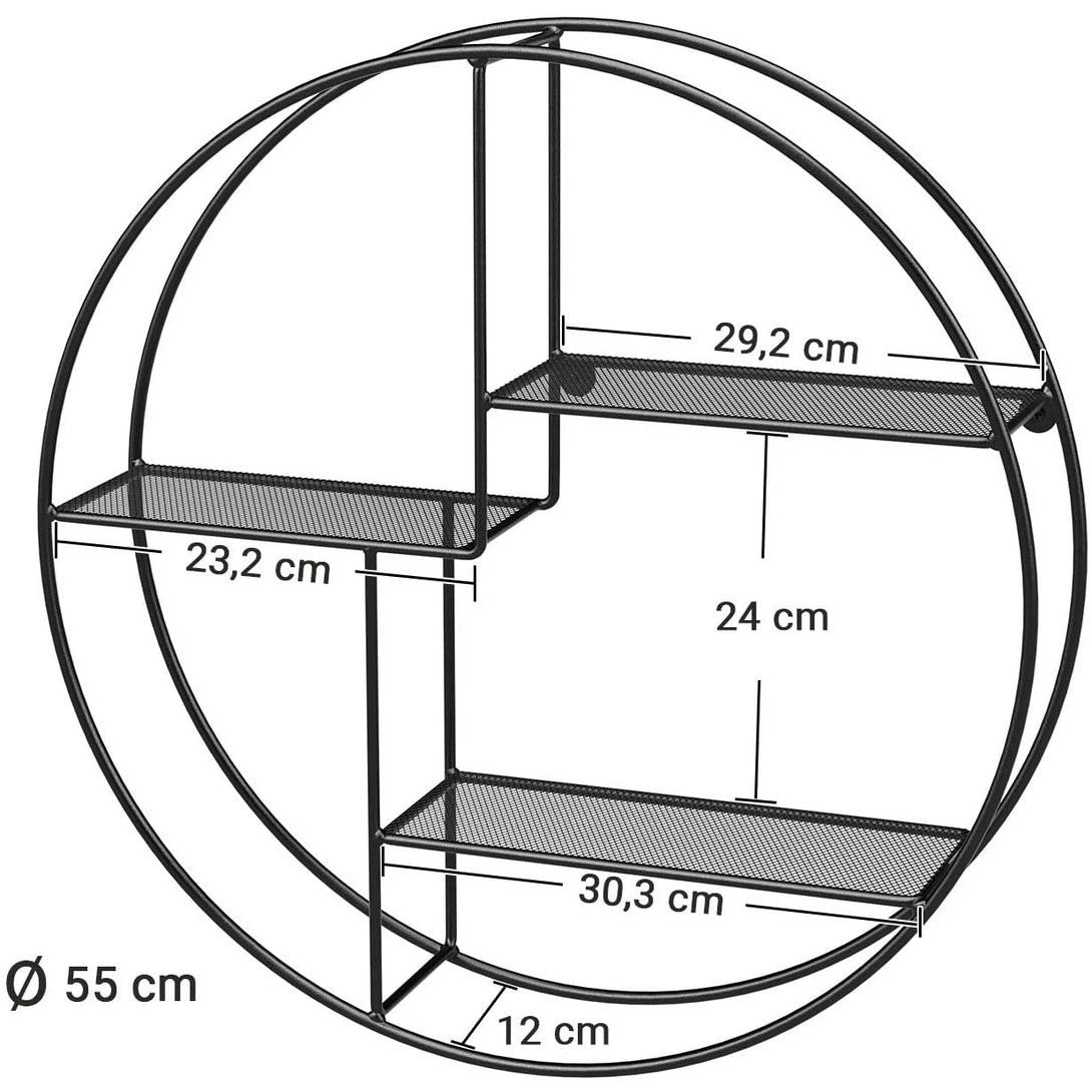 SONGMICS metalna zidna polica, okrugla plutajuća polica s 3 metalne mrežaste ploče (promjer 55 cm) | VASAGLE-Vasdom.hr