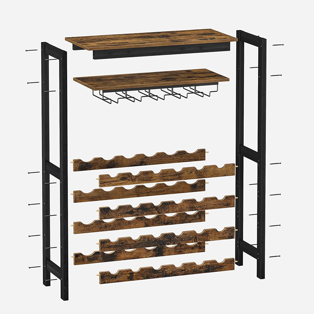 Stalak za 24 boce vina s držačem za čašu, 66 x 100 x 30 cm, rustikalno smeđa | SONGMICS-Vasdom.hr