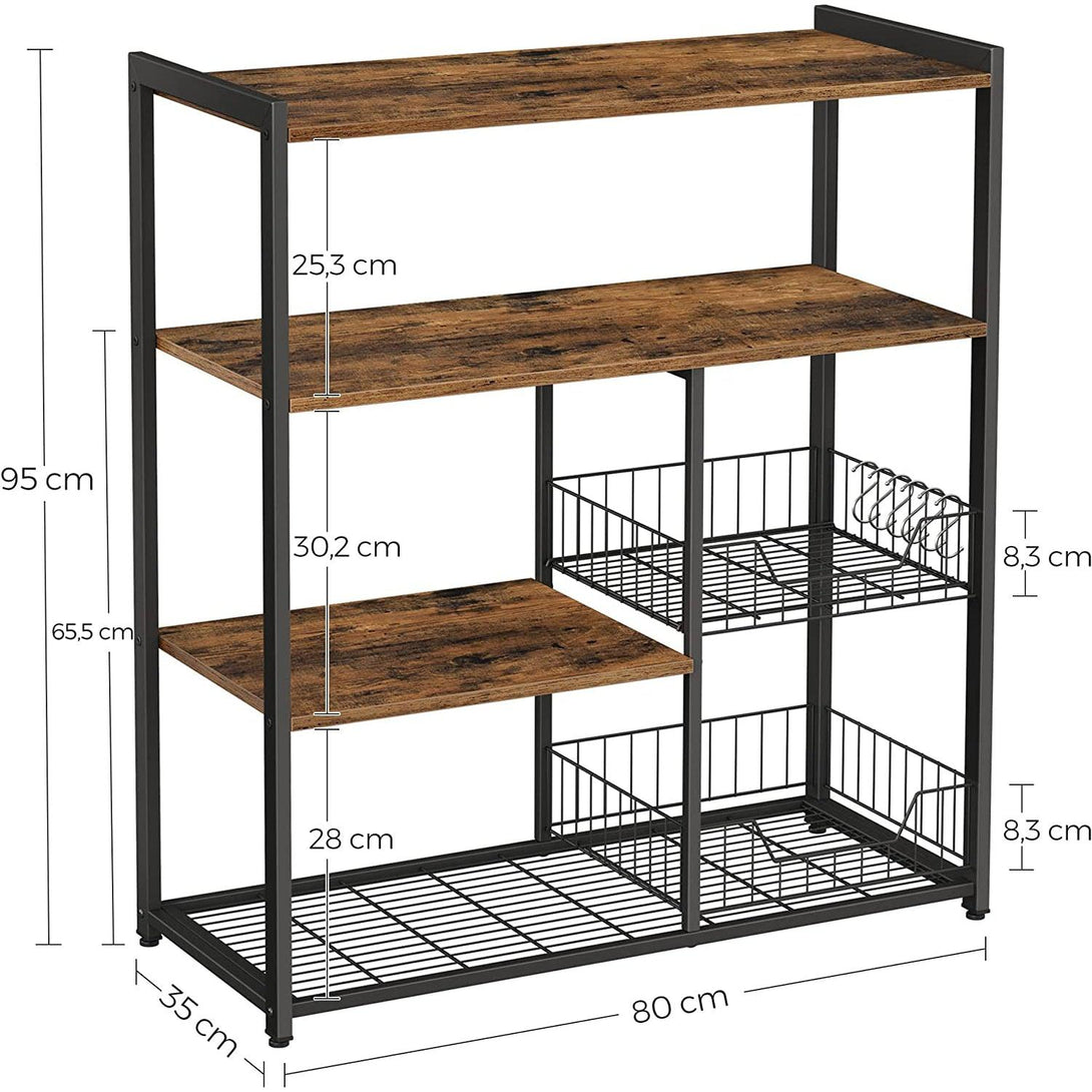 Stalak za pečenje, Kuhinjska polica s 2 metalne mrežaste košare 80 x 35 x 95 cm | VASAGLE-Vasdom.hr